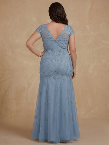 Trumpet/Mermaid Sweetheart Cap Sleeves Floor-Length Plus Size Mother of the Bride Dresses with Lace, Beaded & Sequins