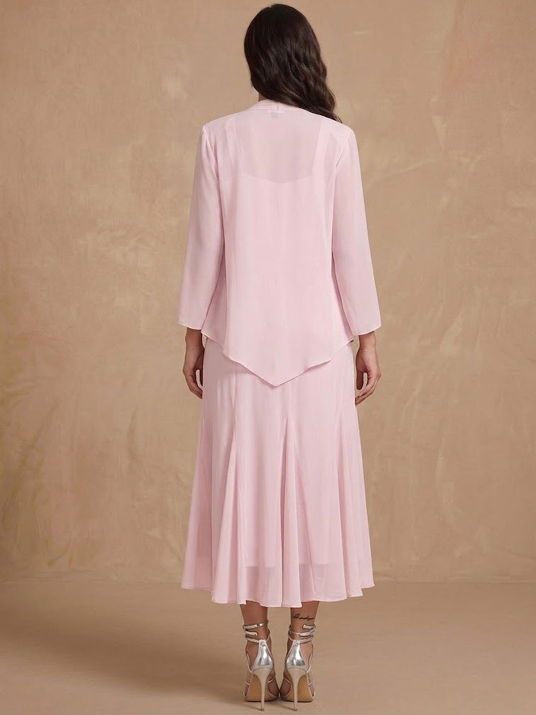 A-Line/Princess 2 Pieces V-Neck Tea-Length Plus Size Mother of the Bride Dresses with Jacket & Sequins
