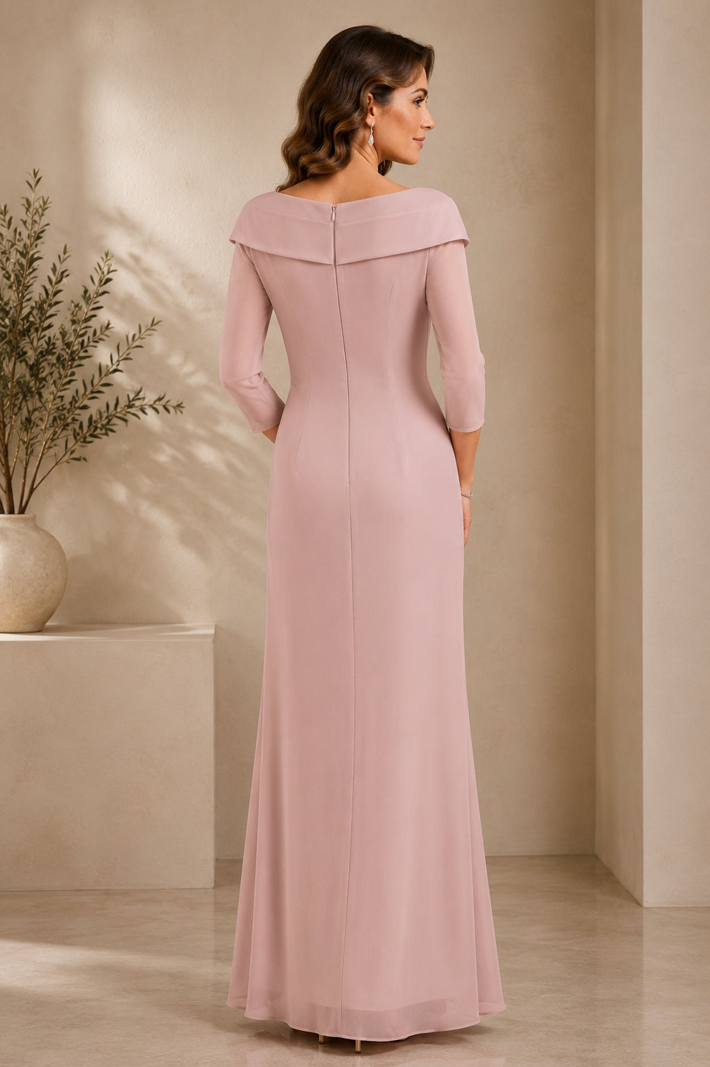 Sheath/Column V-Neck 3/4 Length Sleeve Floor-Length Mother of the Bride Dresses with Sequins Beading