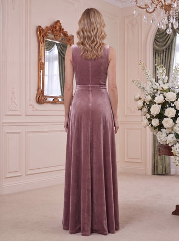 A-Line/Princess V-Neck Sleeveless Floor-Length Velvet Mother of the Bride Dresses