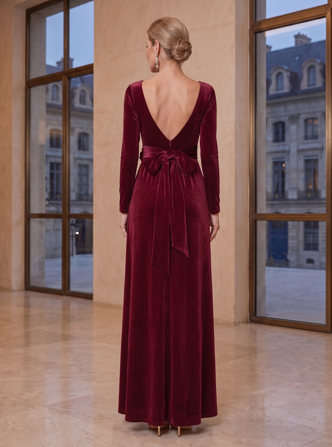 A-Line/Princess Scoop Neck Long Sleeves Floor-Length Mother of the Bride Dresses with Ruffles