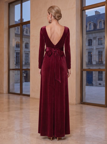 A-Line/Princess Scoop Neck Long Sleeves Floor-Length Mother of the Bride Dresses with Ruffles