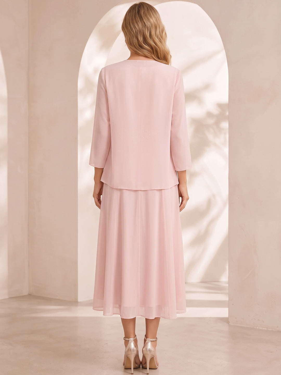 Sheath/Column Jewel Neck Tea Length Mother of the Bride Dresses with Jacket & Beading