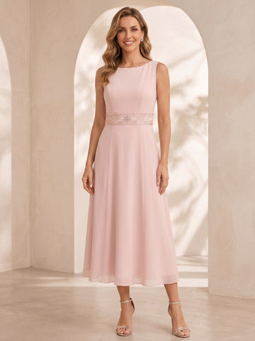 Sheath/Column Jewel Neck Tea Length Mother of the Bride Dresses with Jacket & Beading