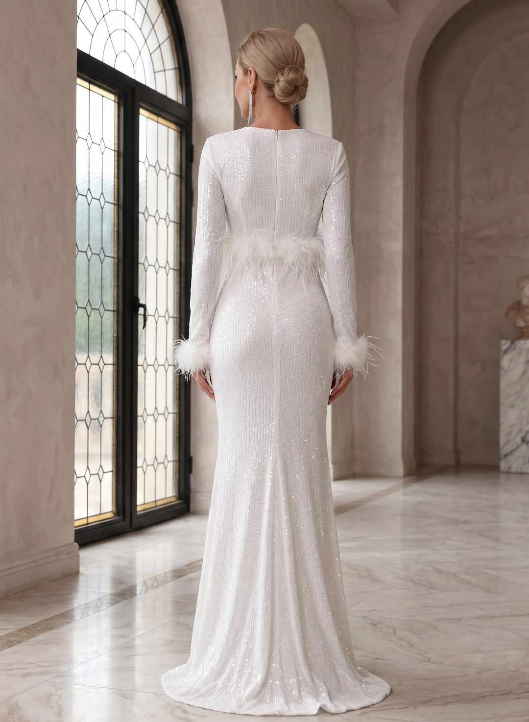 Sheath/Column V-Neck Long Sleeves Floor Length Mother of the Bride & Groom Dresses with Sequins