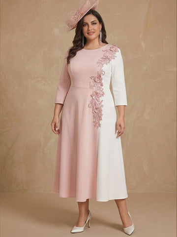 A-Line/Princess Scoop 3/4 Length Sleeves Ankle-Length Elegant Plus Size Mother of the Bride Dresses with Floral Appliques