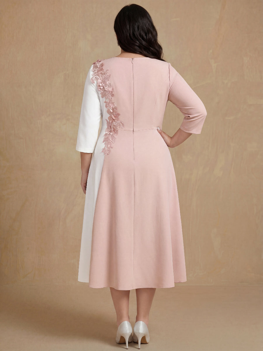 A-Line/Princess Scoop 3/4 Length Sleeves Ankle-Length Elegant Plus Size Mother of the Bride Dresses with Floral Appliques