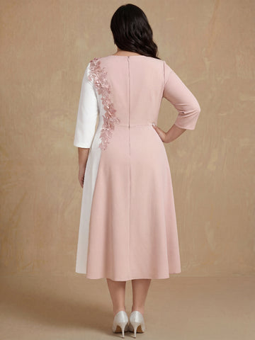 A-Line/Princess Scoop 3/4 Length Sleeves Ankle-Length Elegant Plus Size Mother of the Bride Dresses with Floral Appliques