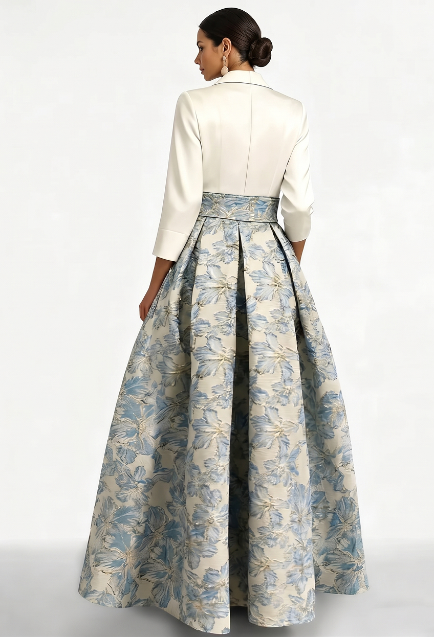Mondressy's A-line floral printed mother of the bride & groom gown with three-quarter sleeves image1