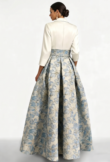 Mondressy's A-line floral printed mother of the bride & groom gown with three-quarter sleeves image1