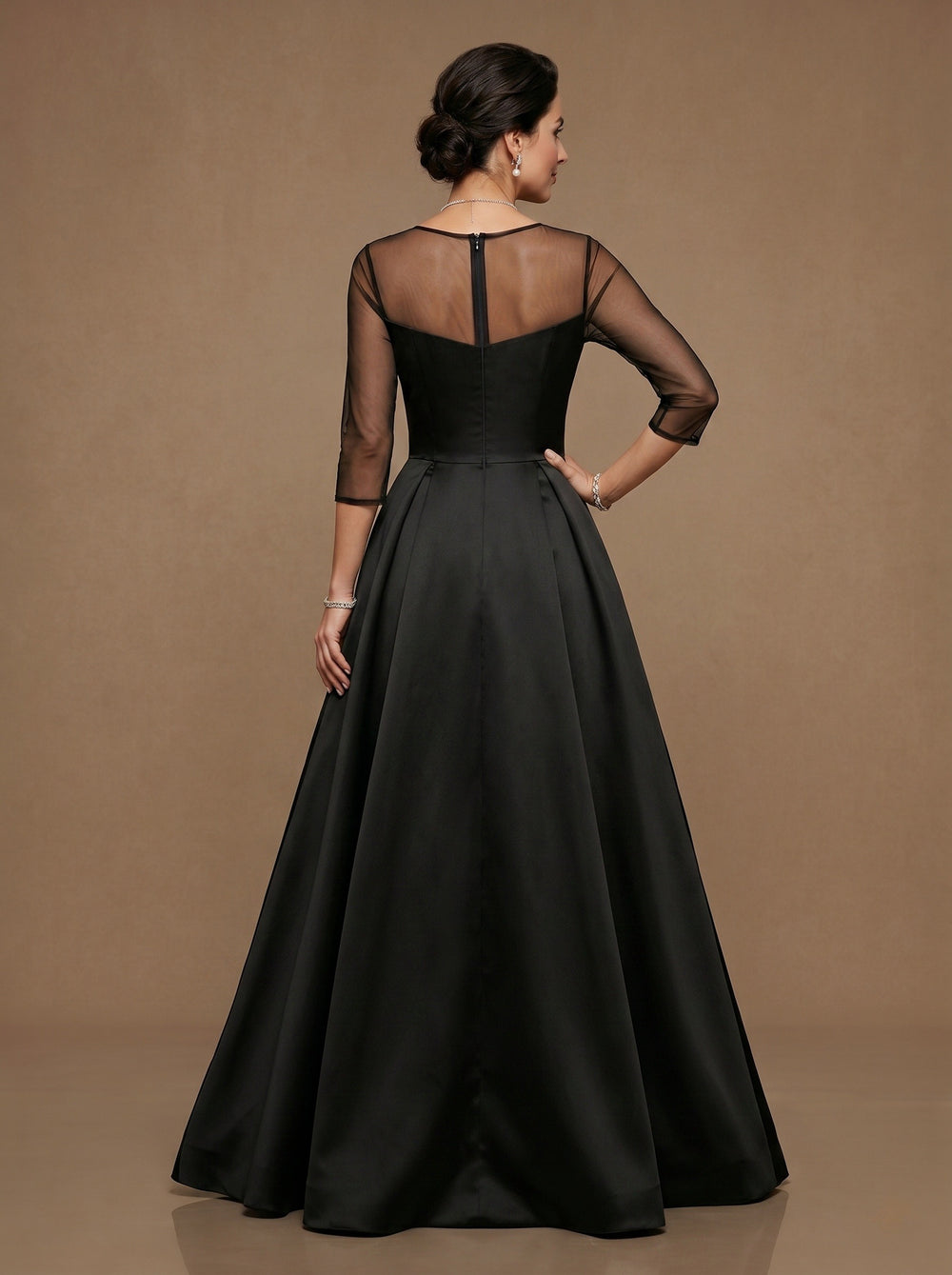 A-Line/Princess Sweetheart 3/4 Sleeves Black Mother Of The Bride Dresses With Lace Flower & High Split
