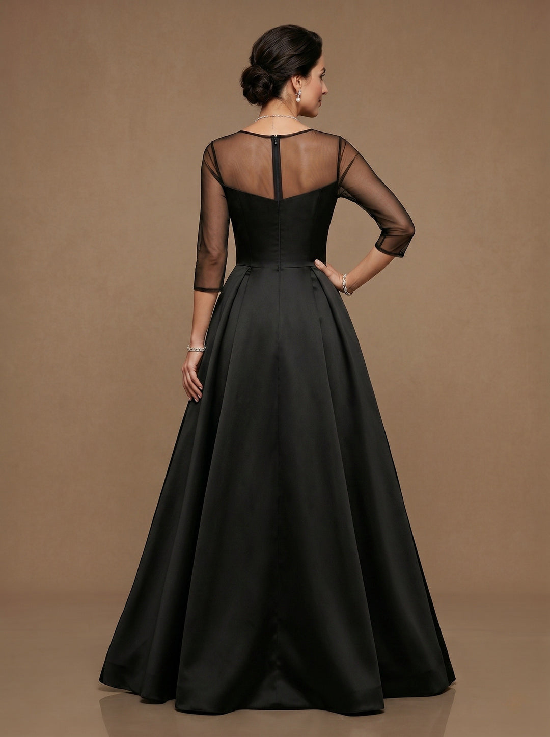 A-Line/Princess Sweetheart 3/4 Sleeves Black Mother Of The Bride Dresses With Lace Flower & High Split
