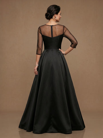 A-Line/Princess Sweetheart 3/4 Sleeves Black Mother Of The Bride Dresses With Lace Flower & High Split