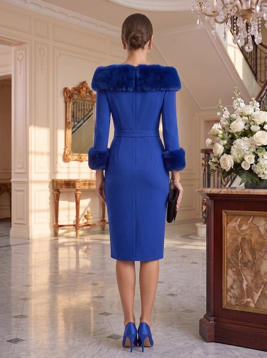 Sheath/Column V-Neck 3/4 Length Sleeves Knee-Length Unique Mother of the Bride dresses