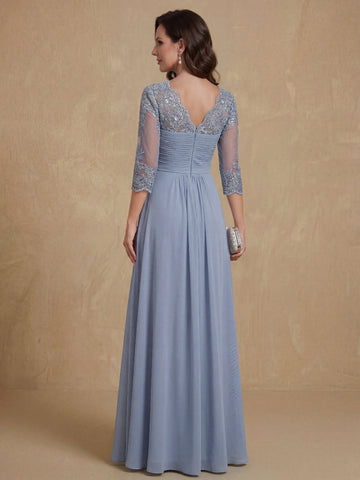 A-Line/Princess Sweetheart Neck 3/4 Length Sleeves Floor-Length Mother Of The Bride Dresses With Lace, Ruffles & Appliques