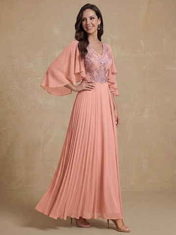 A-Line/Princess V-Neck 2 Pics Floor-Length Mother of the Bride Dresses with Appliques & Wrap