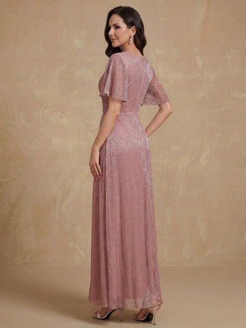 A-Line/Princess V-Neck Short Sleeves Ankle-Length Unique Mother of the Bride Dresses with Ruffles