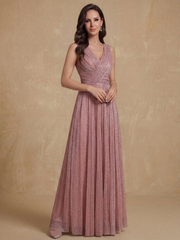 A-Line/Princess V-Neck Sleeveless Floor-Length Unique Mother of the Bride Dresses with Ruffles