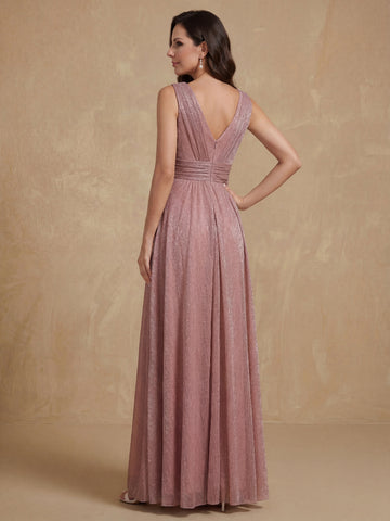A-Line/Princess V-Neck Sleeveless Floor-Length Unique Mother of the Bride Dresses with Ruffles