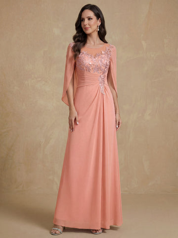 A-Line/Princess Scoop Floor-Length Mother of the Bride Outfits with Pleated & Sequins