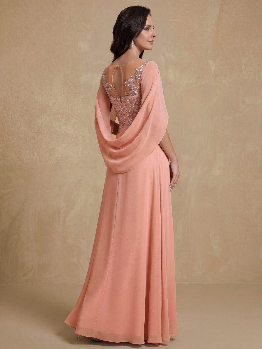A-Line/Princess Scoop Floor-Length Mother of the Bride Outfits with Pleated & Sequins