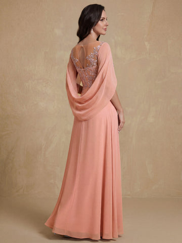 A-Line/Princess Scoop Floor-Length Mother of the Bride Outfits with Pleated & Sequins