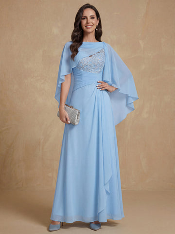 A-Line/Princess V-Neck 2 Pics Floor-Length Mother of the Bride Dresses with Appliques, Ruffles & Wrap