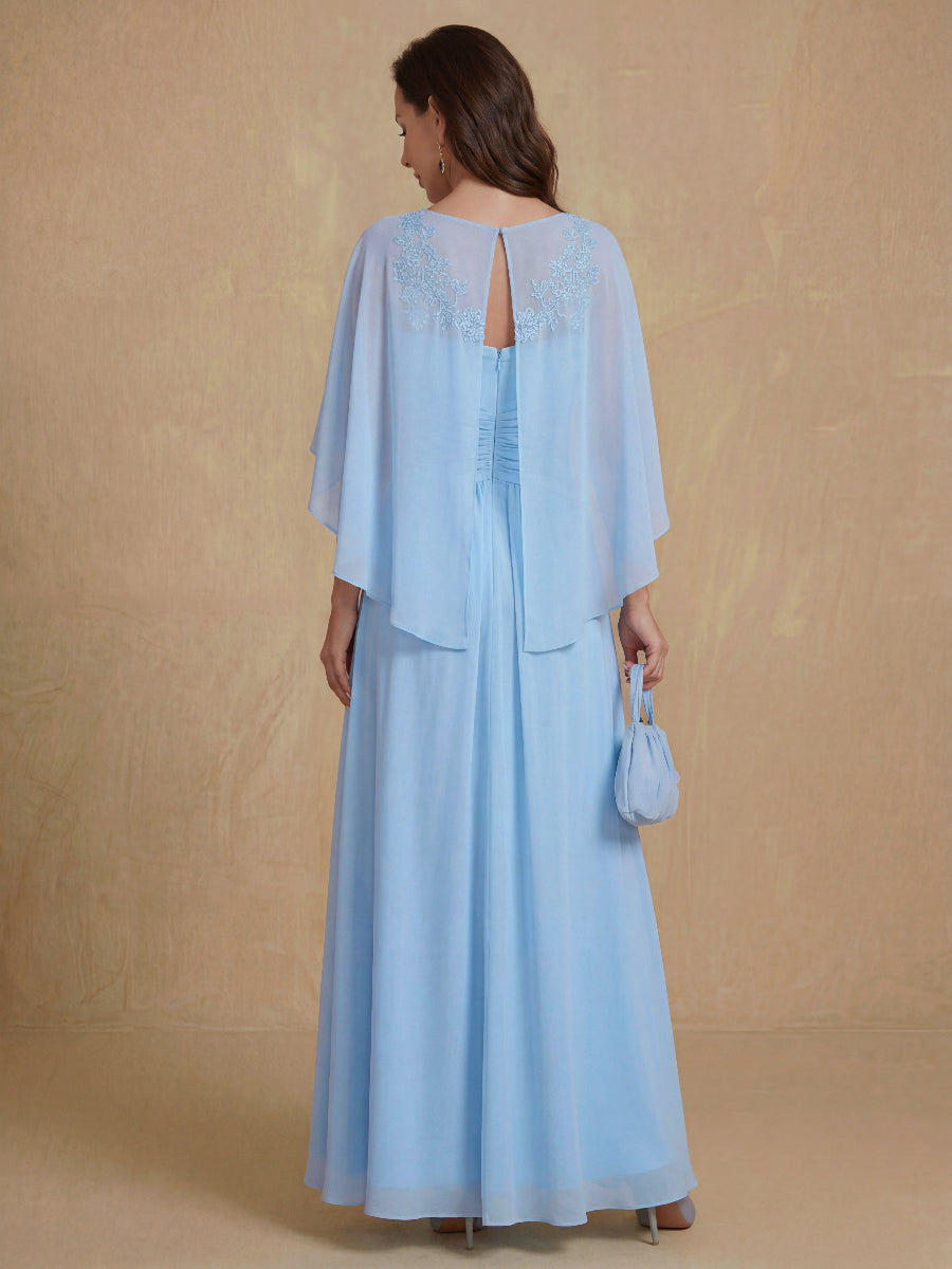 A-Line/Princess V-Neck 2 Pics Floor-Length Mother of the Bride Dresses with Appliques, Ruffles & Wrap