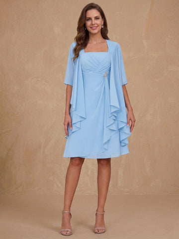 A-Line/Princess Square Neck Knee-Length Mother of the Bride Dresses With Ruffles & Jacket