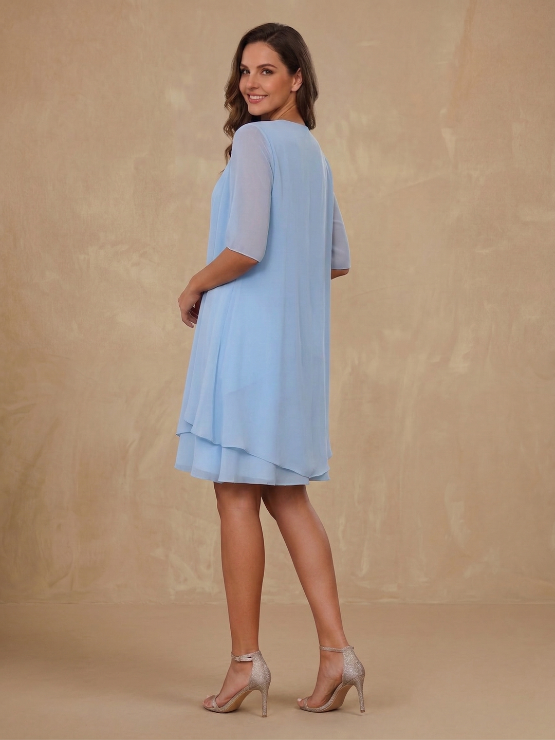 A-Line/Princess Square Neck Knee-Length Mother of the Bride Dresses With Ruffles & Jacket