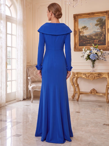 Mermaid/Trumpet V-Neck Long Sleeves Floor-Length Mother of the Bride Dresses with Ruffles
