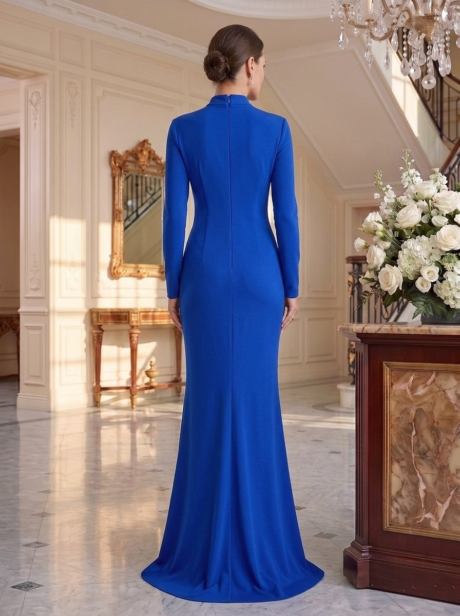 Mermaid/Trumpet V-Neck Long Sleeves Floor-Length Mother of the Bride Dresses with Split Side