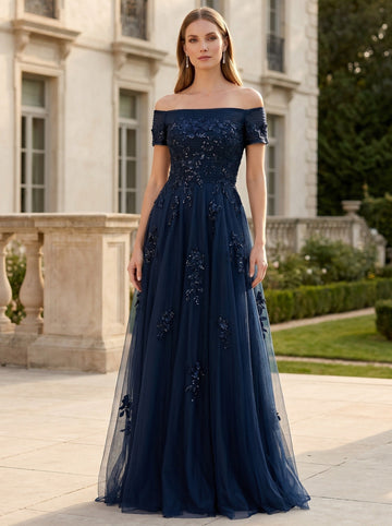 A-Line Off-the-Shoulder Sleeveless Mother Of The Bride & Groom Dresses with Appliques