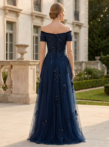 A-Line Off-the-Shoulder Sleeveless Mother Of The Bride & Groom Dresses with Appliques