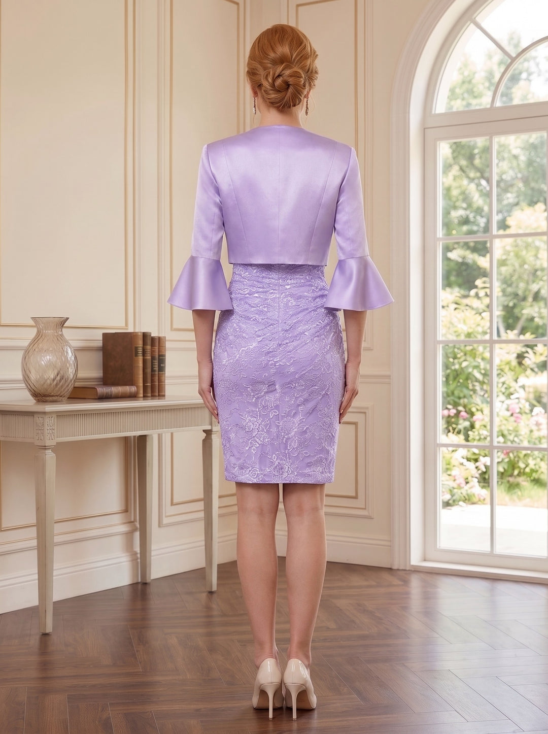 Sheath/Column Jewel Neck Knee-Length Half Sleeve Mother of the Bride Dresses with Embroidery & Appliques