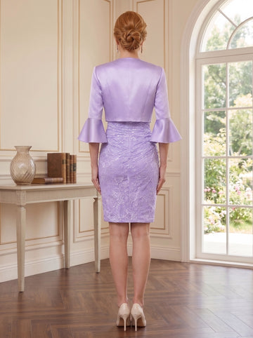 Sheath/Column Jewel Neck Knee-Length Half Sleeve Mother of the Bride Dresses with Embroidery & Appliques