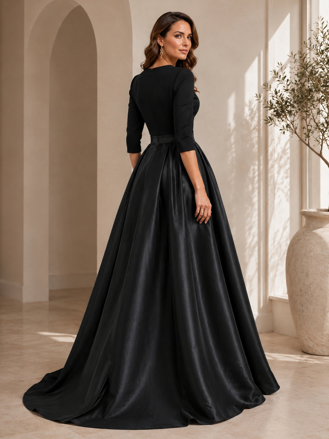 V-Neck 3/4 Sleeves Mother of the Bride Jumpsuit with Flower Belt