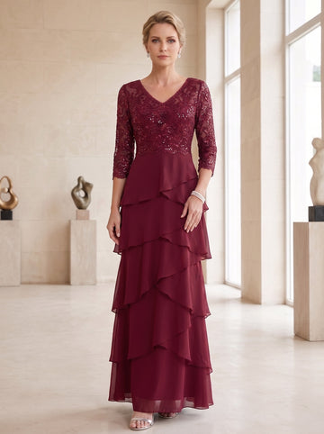 Chiffon Sheath/Column V-Neck Elegant Mother of the Bride & Groom Dresses with Appliques & Ruffles