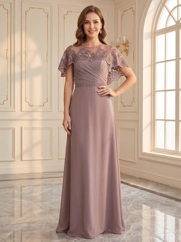 Sheath/Column Elegant Jewel Neck Mother of the Bride & Groom Dresses with Appliques & Belt & Beadings