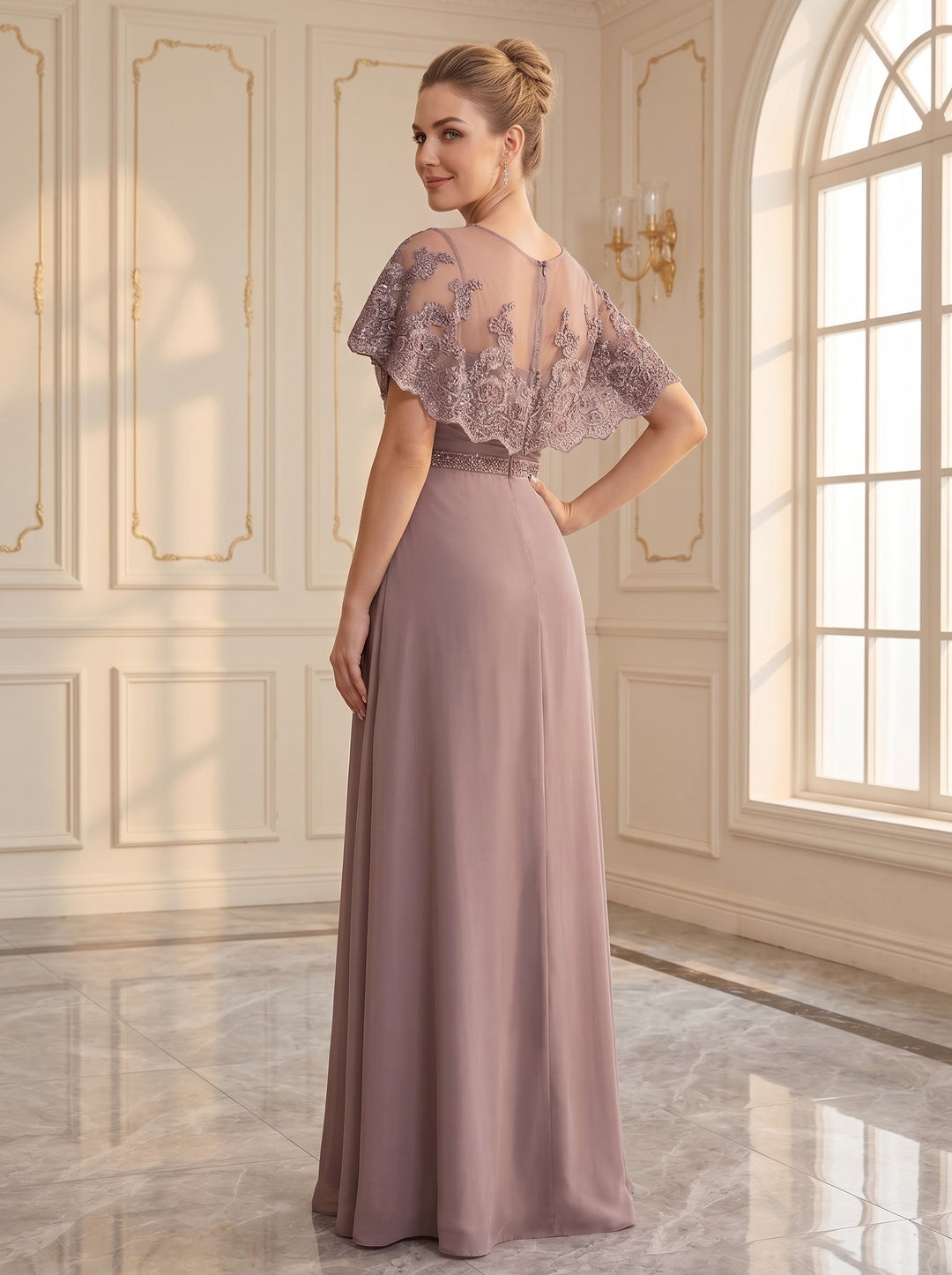 Sheath/Column Elegant Jewel Neck Mother of the Bride & Groom Dresses with Appliques & Belt & Beadings