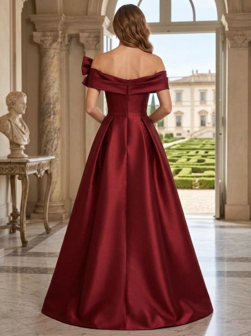 A-Line/Princess Off-the-Shoulder Satin Mother of the Bride & Groom Dresses Floor-Length Sleeveless With Bowknot