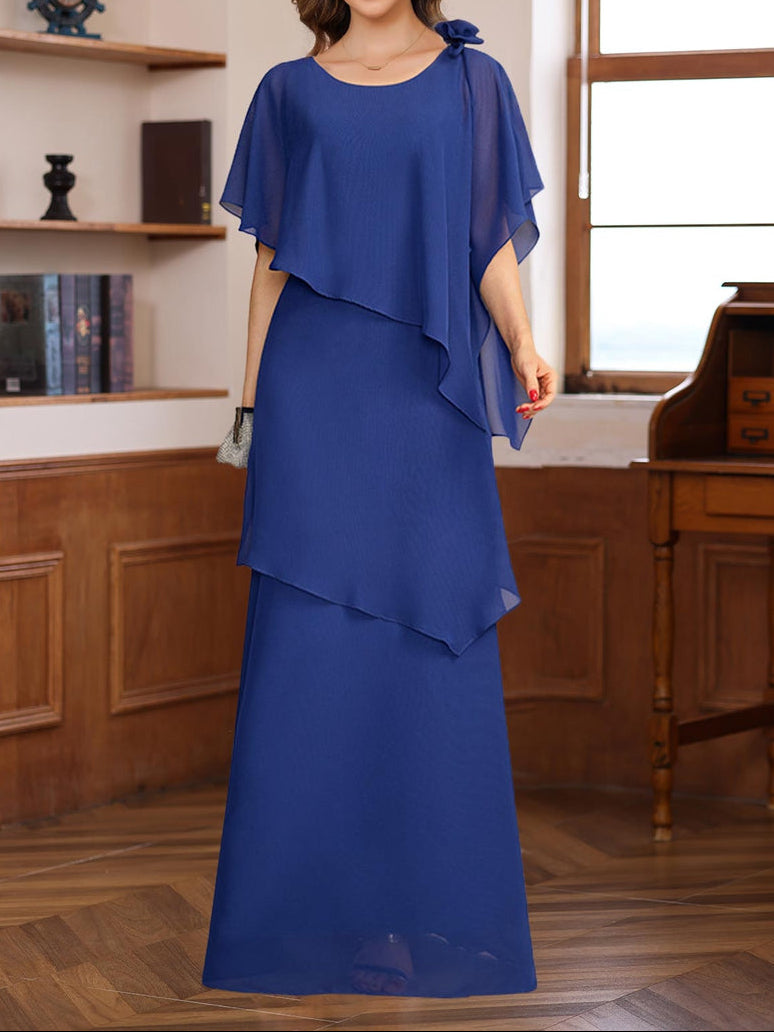 A-Line/Princess Short Sleeves Floor-Length Mother of the Bride Dresses with Ruffles & Flower