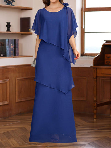 A-Line/Princess Short Sleeves Floor-Length Mother of the Bride Dresses with Ruffles & Flower