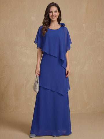 A-Line/Princess Short Sleeves Floor-Length Mother of the Bride Dresses with Ruffles & Flower
