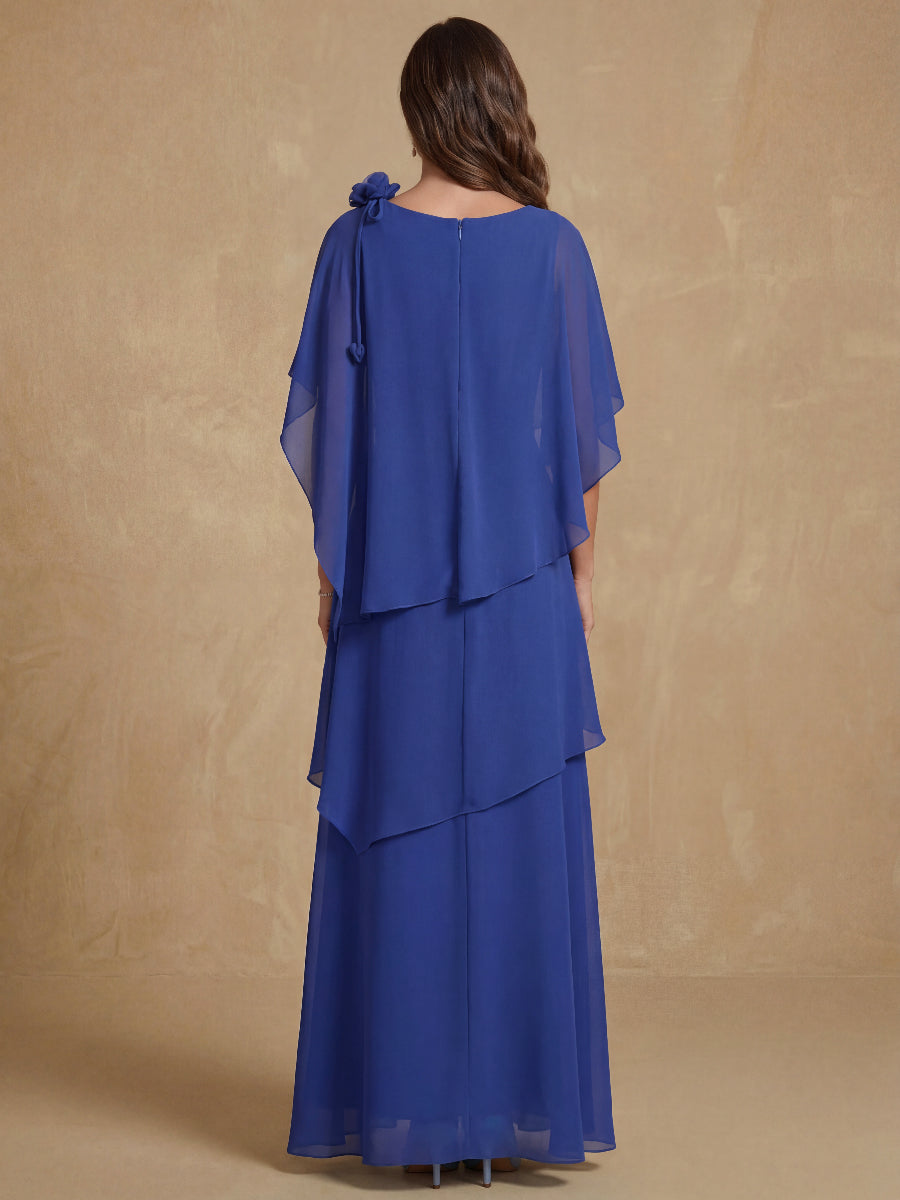 A-Line/Princess Short Sleeves Floor-Length Mother of the Bride Dresses with Ruffles & Flower