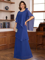 A-Line/Princess Short Sleeves Floor-Length Mother of the Bride Dresses with Ruffles & Flower