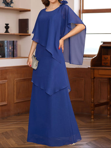 A-Line/Princess Short Sleeves Floor-Length Mother of the Bride Dresses with Ruffles & Flower