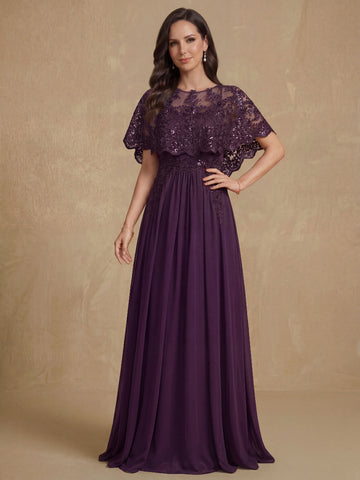 A-Line/Princess Round Neck Floor-Length Elegant Mother of the Bride & Groom Dresses with Lace Appliques