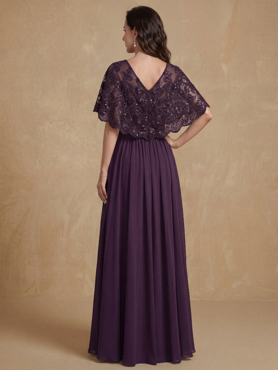 A-Line/Princess Round Neck Floor-Length Elegant Mother of the Bride & Groom Dresses with Lace Appliques