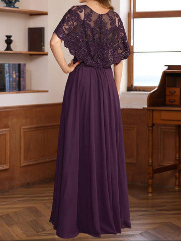A-Line/Princess Round Neck Floor-Length Elegant Mother of the Bride & Groom Dresses with Lace Appliques
